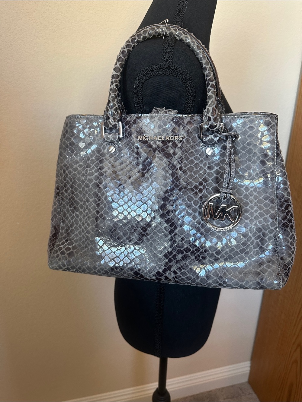 Michael Kors Gray Phyton Embossed Leather Satchel - Picture 2 of 11